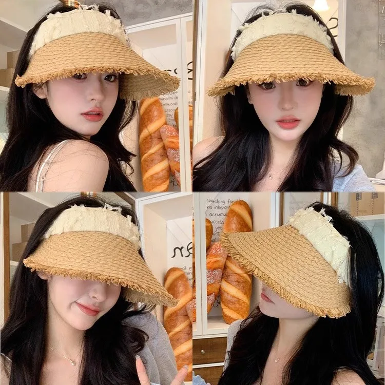 

Summer Empty Top Straw Hat Women 2025 New Seaside Vacation Beach Big Brim Sunshade Sunscreen Hat Versatile Sun Hat