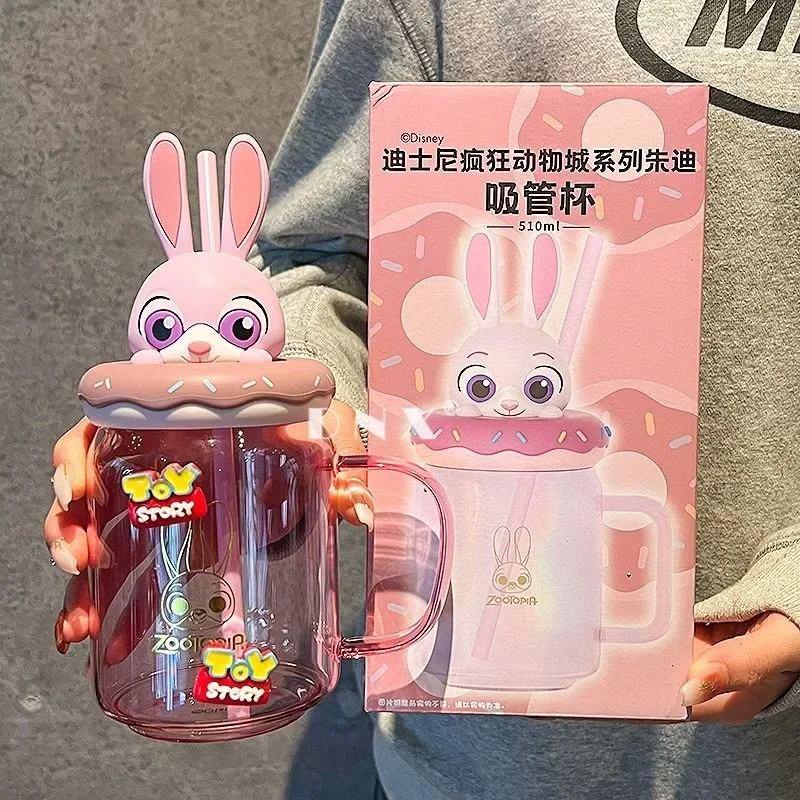 Stitch Lotso Kubuś Puchatek Judy Disney seria urocza kreatywna lalka z kreskówek o dużej pojemności przenośna słomka szklany kubek na wodę prezent