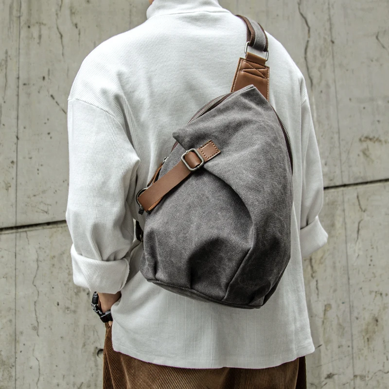 Vintage Canvas Men Chest Bag Fashion Men Canvas Sling Bag Zipper Leisure Durable Crossbody Bag for Youth