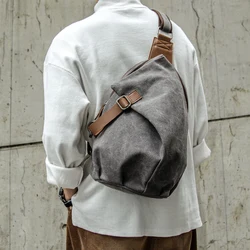 Sac à bandoulière en toile pour hommes, sac de poitrine vintage, sac à bandoulière durable, fermeture éclair, loisirs, mode pour jeunes