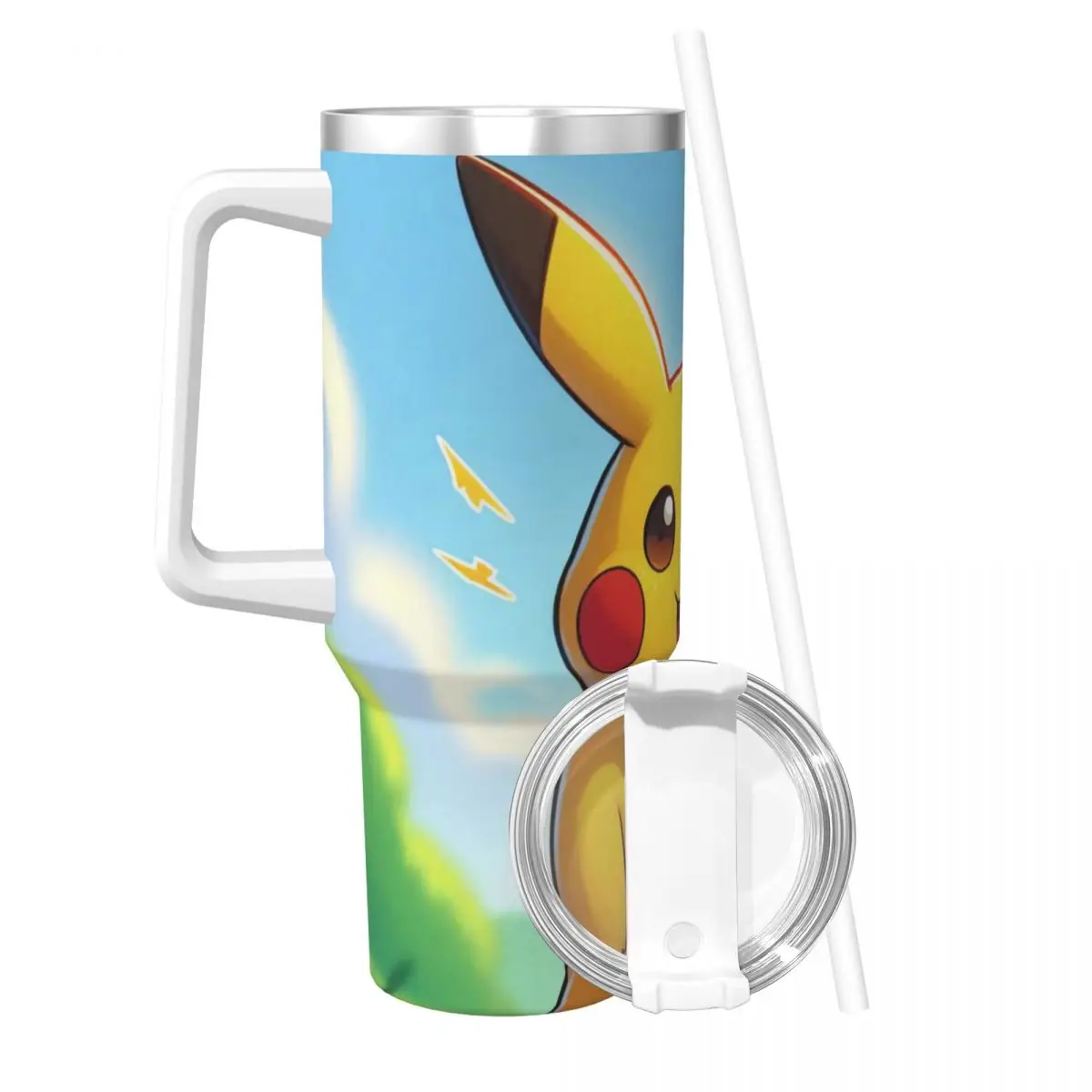 Cute Pikachu Stainless Steel Tumbler Travel Thermal Mug With Straws and Lid Large Capacity Mugs Cup Hot Drinks Water Bottle