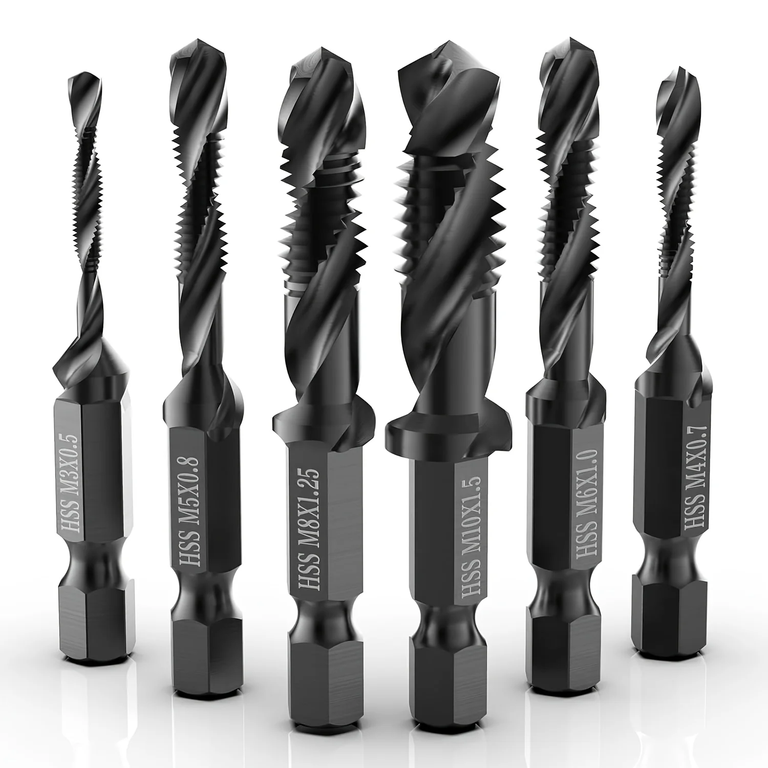 6Pcs Combination Drill Tap & Tap Bit Set, 3-in-1 Anti-Rust Screw Tapping Bit Tool in Metric M3 M4 M5 M6 M8 M10, 1/4” Hex Shank