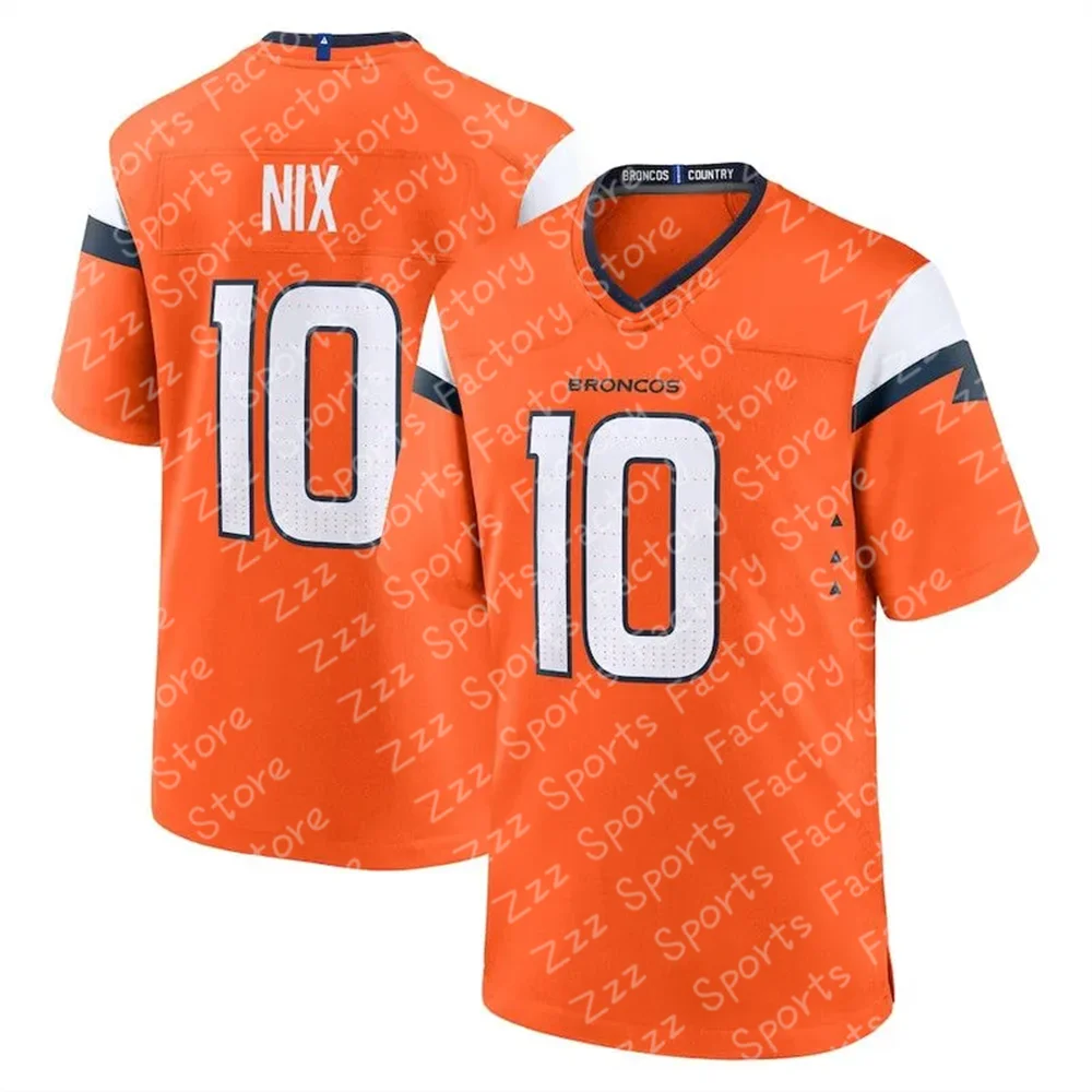 USA Football 2024 New Denver Broncos Bo Nix No. 10 Football Jersey T-Shirt Boy/Men Football Sports Short Sleeve Jersey Tshirt