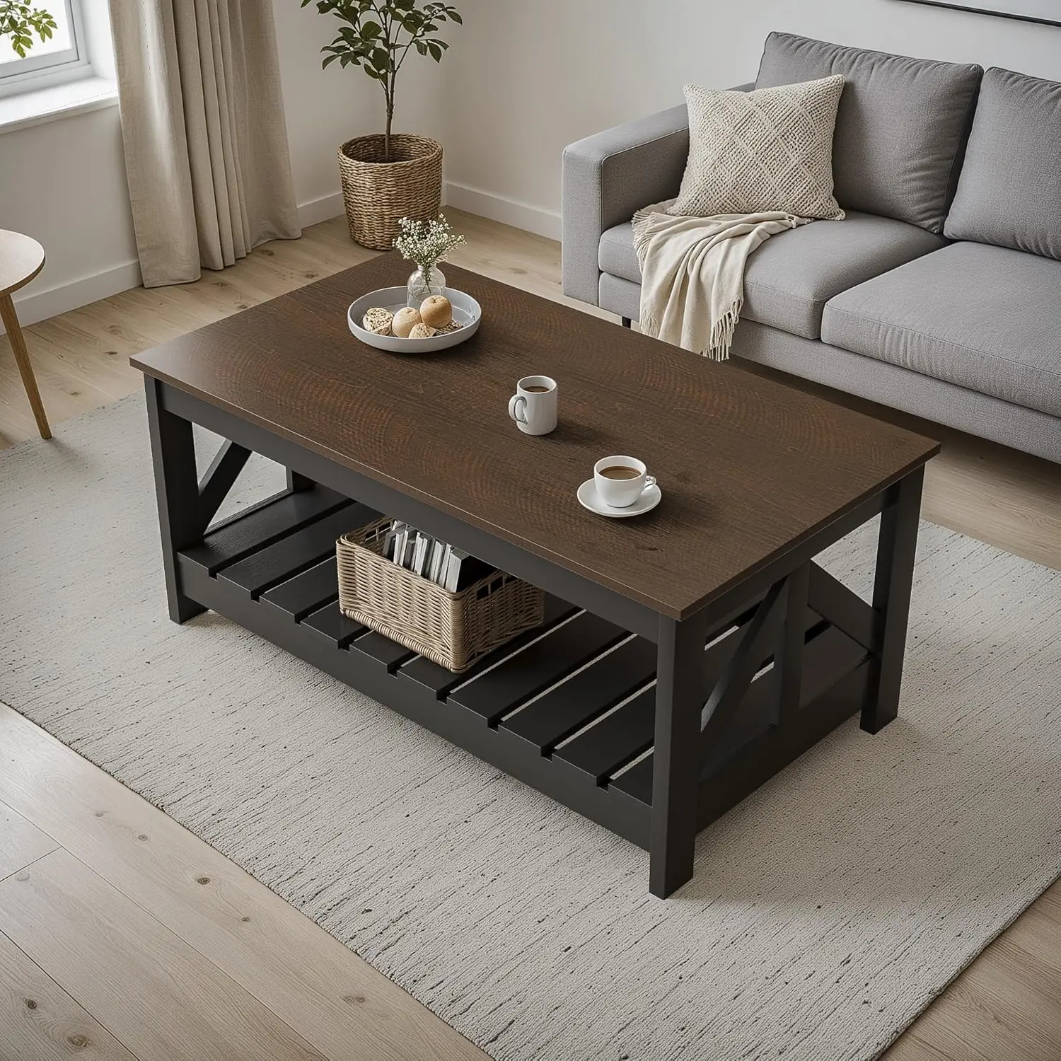 

Farmhouse Coffee Table, Coffee Tables for Living Room, Farmhouse Square Coffee Table with Storage, Couch Table, Customized