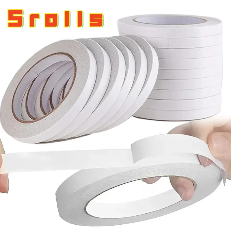 3/5Rolls Double Sided Tape 8M Ultra-thin Strong Adhesive Tape Home Office School Double Sided Tape Strips Craft Sticky Paper