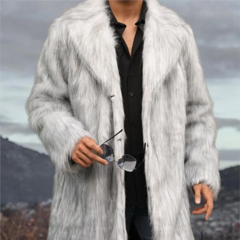 2025 casacos longos fofos de pele de inverno jaqueta outerwear masculino eco-friendly pele sintética topos engrossar manter quente tamanho solto casacos