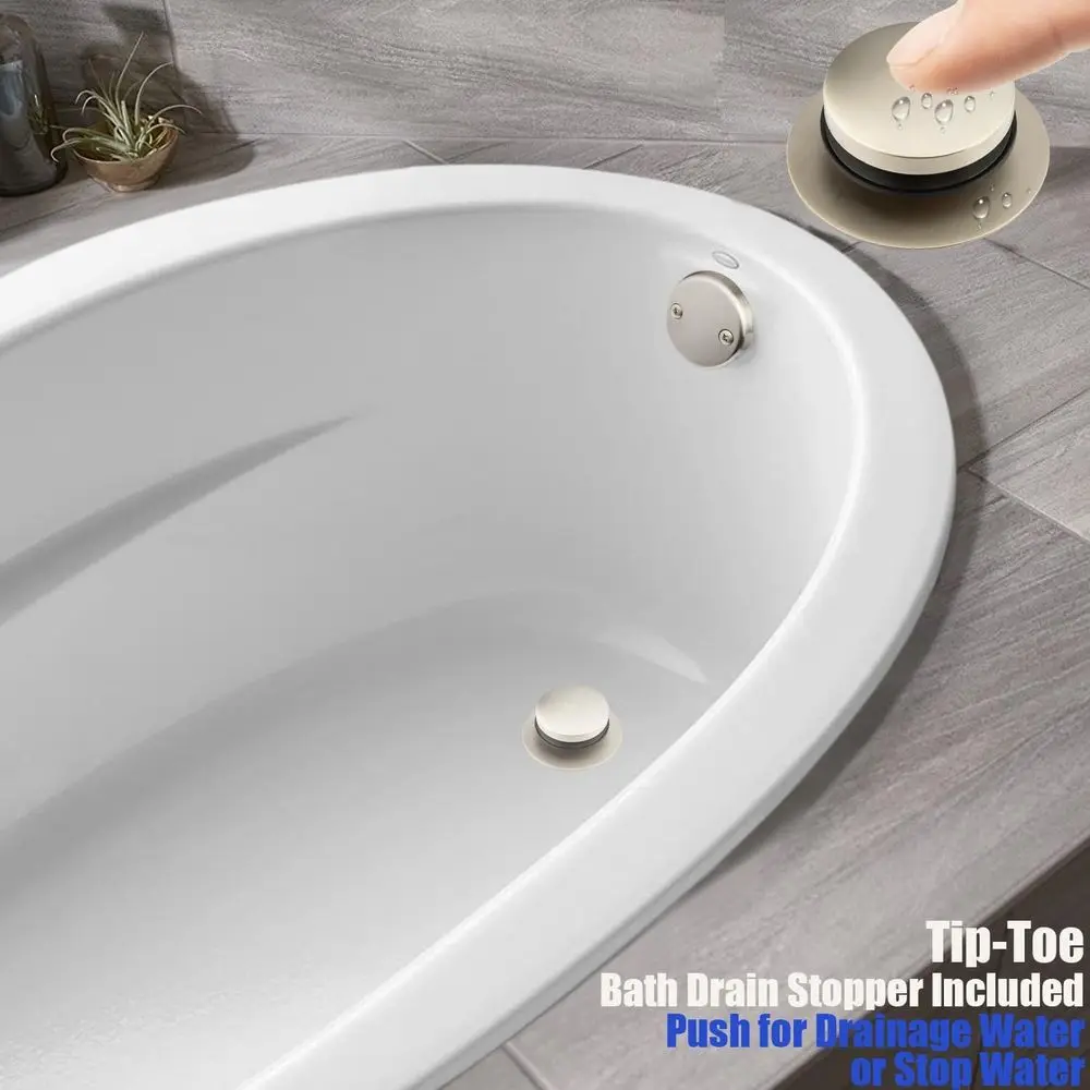 Kit Scarico Vasca Tubolare da 1.5 Pollici - Tappo a Pressione con Valvola di Troppo Pieno, Finitura Nichel Spazzolato