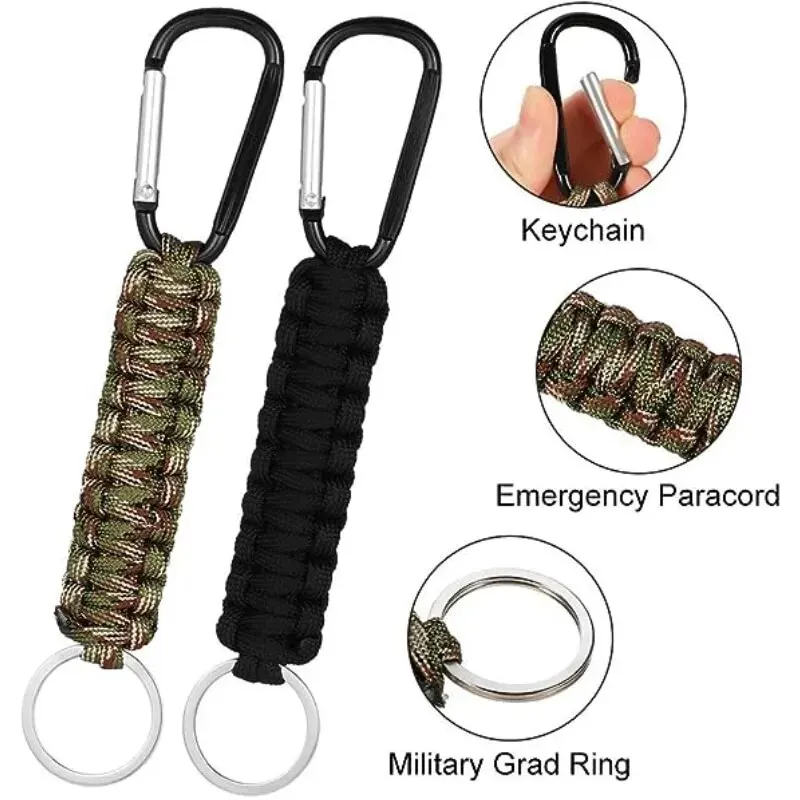 Outdoor Umbrella Rope Keychain Self Defense Lanyard Survive Knot Steel Ball Buckle Tactical Security Tool Carabiner Hook Cord