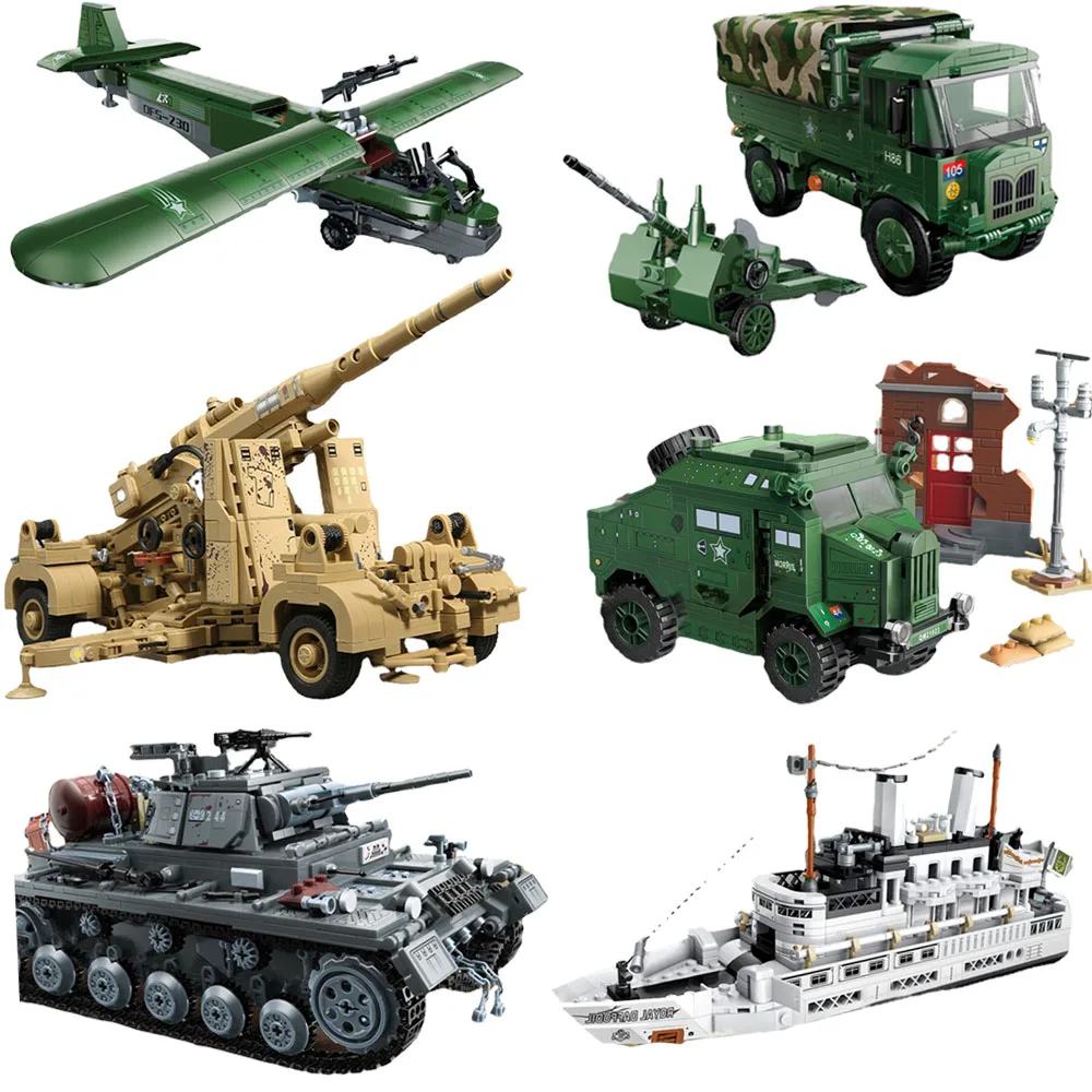 Military WW2 Dunkirk Evacuation War Building Block DFS230 Bomber Germany III Tank UK France Belgium Army Brick Toy For Boys Kids