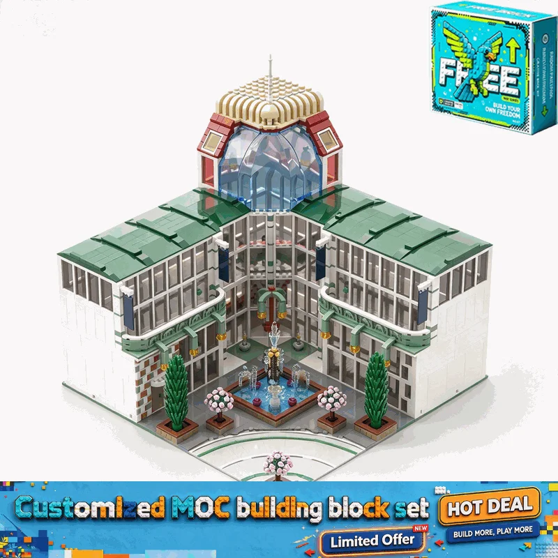 3282PCS Art Convention Center Modular Architecture Model Custom Building Blocks Glass Dome Atrium Creative Assembly Toy Gift