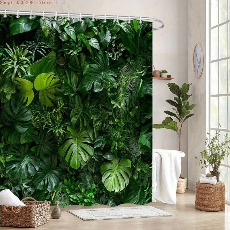 1pc tropical jungle shower curtain -   With Hooks Waterproof Mildew Proof Easy Install Washable