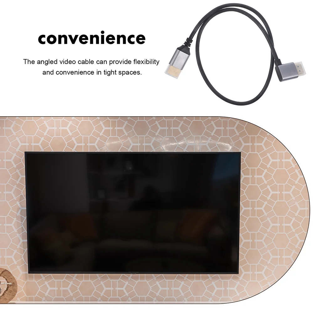 Cabo de vídeo 8K ângulo reto macho para macho adaptador monitor conector durável liga de alumínio PVC cobre estanhado