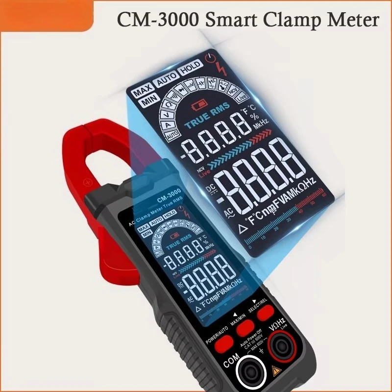 CM-3000 Digital Clamp Ammeter Pliers 6000 Counts True RMS with Auto Identification Voltage Diode Resistance Functions