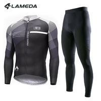 LAMEDA Men's Winter Thermal Cycling Jersey Sets Breathable Thermal Fleece Long Sleeve Cycling Jersey Set MTB Bike Long Bib Pants