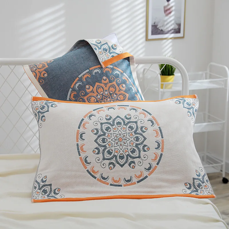 

Four Layer Cotton Gauze Pillow Towel Decorative Ethnic Pattern Breathable Student Dorm Bed Pillowcase Soft Washable Cover