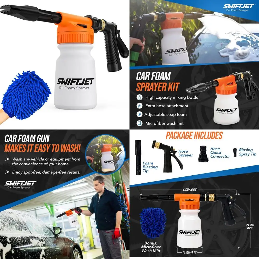 

SwiftJet Car Wash Foam Gun + Microfiber Wash Mitt - Foam Cannon Works with Any Soap - Garden Hose Car Foam Sprayer - Car Wash Ki