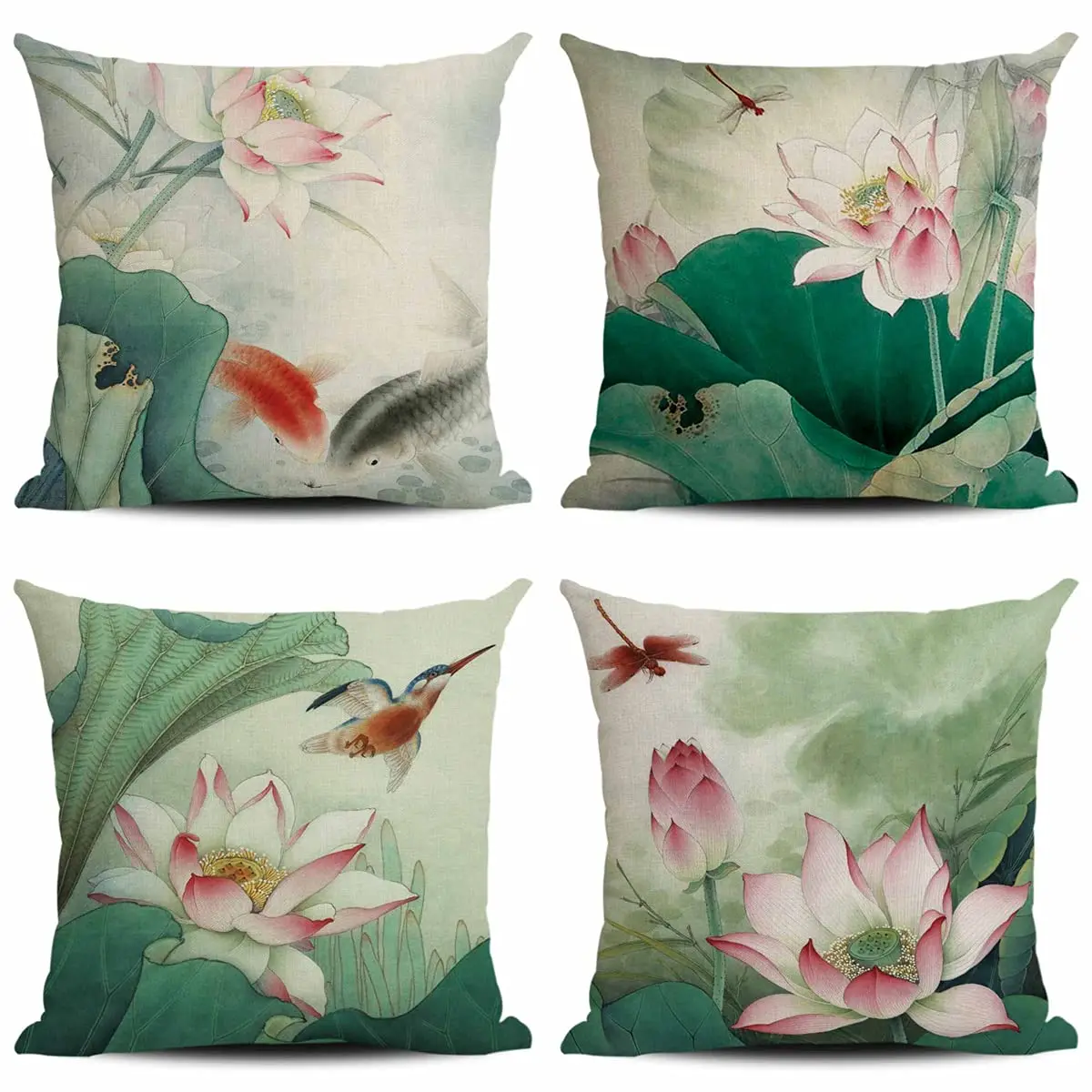 Lotus carp linen pillowcase sofa cushion cover home decoration can be customized for you 40x40 50x50 60x60 throw pillow covers