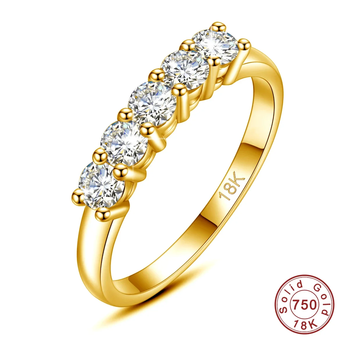 NONE Mit Certficate Original Solid 18K Gold Moissanit Ring für Frauen 5 Stein AU 750 Luxus Schmuck mit Stempel Verlobungsgeschenk Trend 4