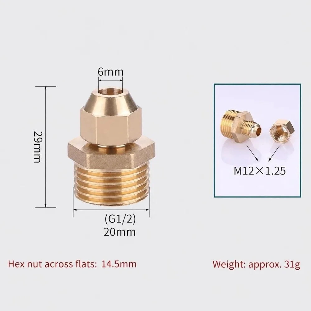 Brass Flare Adapter Gold Hexagon Male Thread Connector 1/4