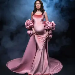 Graceful Pink Mermaid Party Dress for Pregnant Women Elegant Rose Maternity Dresses with cape for Babyshower Photo Shoot Dress