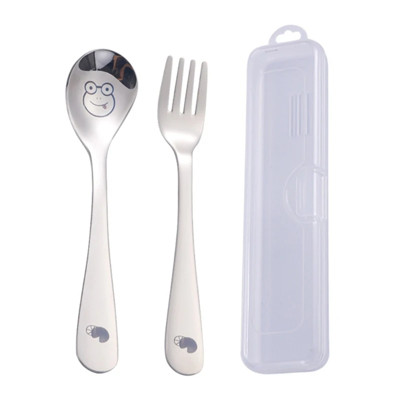 

Baby Spoon & Fork Set with Storage Case Stainless Steel Kids Cutlery Solid Feeder Toddler Learn to Eat Utensils Set