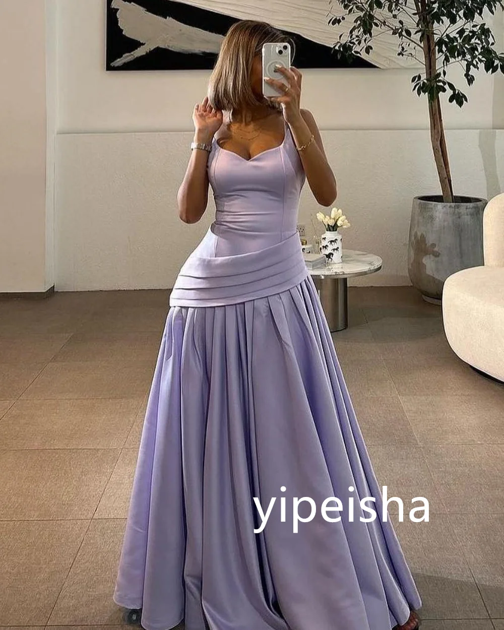 Customized Sizes Available Pleat A-line Spaghetti Strap Long Dresses Homecoming Dresses Classic Exquisite Modern Style Pastrol U