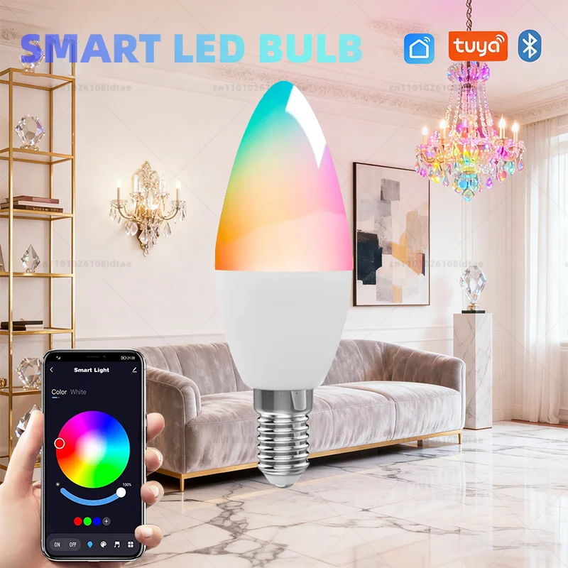 E14 5 واط تويا بلوتوث Led لمبة شمعة مصباح ذكي RGB ضوء 220 فولت APP مجموعة التحكم الحياة الذكية لتزيين غرفة المنزل