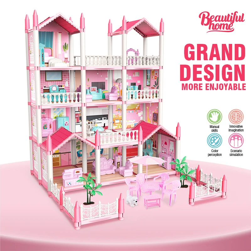 DIY Doll House Assembly Villa Castle Model Furniture Accessories Home Decoration Girl Role Play Educational Toy Birthday Gifts