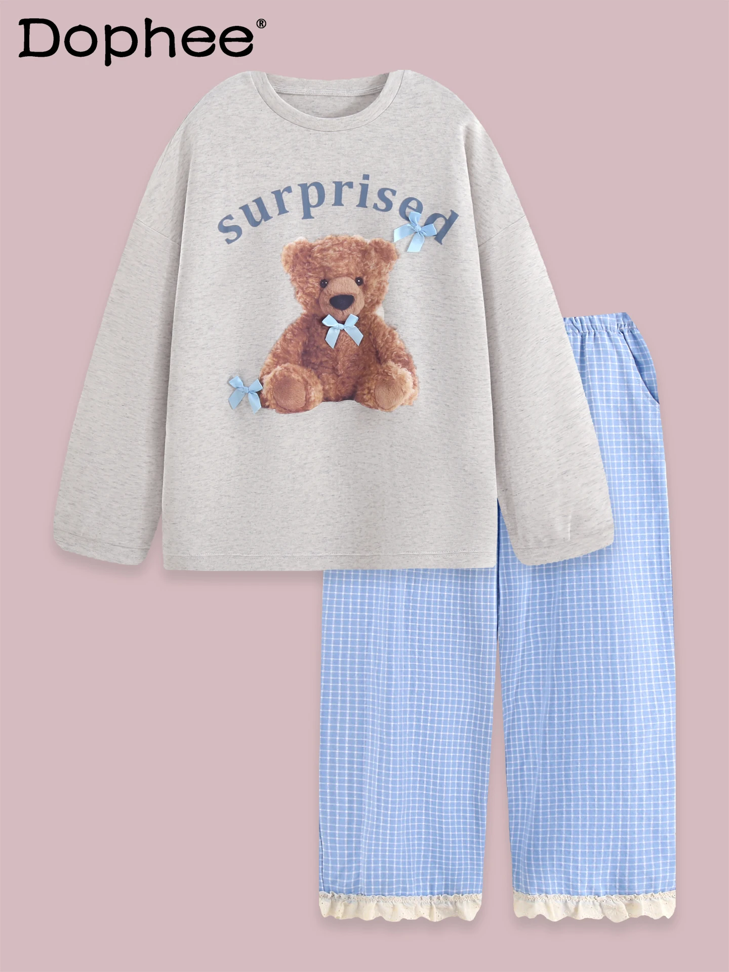 

2025 New Cute Cartoon Bear Pajamas for Women Pure Cotton Long Sleeve Suitable for Autumn Can Be Worn Outside Homewear Set