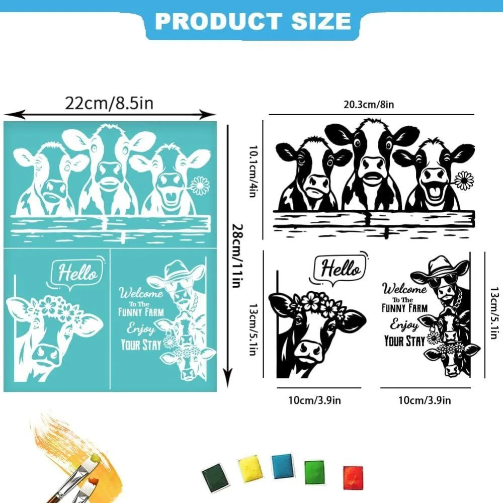 2 Sheets Silkscreen Stencil Fun Bull Printing Stencils Templates Reusable Self-Adhesive Silk Screen for Craft Decor 8.7x11 Inch
