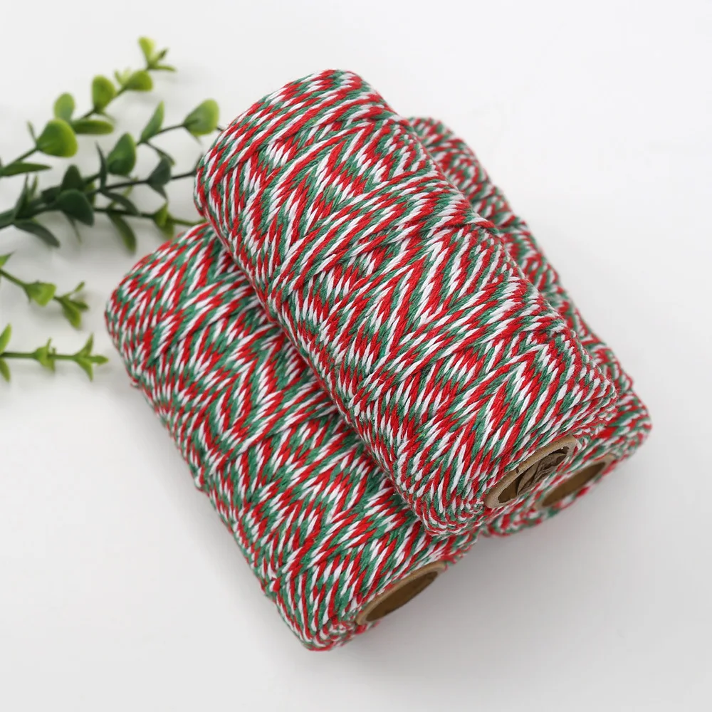 100m Cotton Cords Red Green White Tag String Rope DIY Crafts Gift Wrap Ribbon Twine Thead Wedding Christmas Decoration Supplies