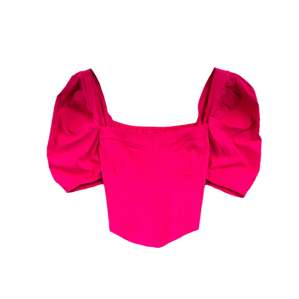 

Retro Bubble Sve Square Collar Slim Fit ort irt Women Sli Korean Version Pure Color Commute Sle Summer New Arrival