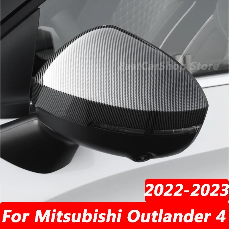 

For Mitsubishi Outlander 4 2022 2023 Car Rear View Rearview Side Glass Mirror Cover Carbon Fiber Frame Side Mirror Caps