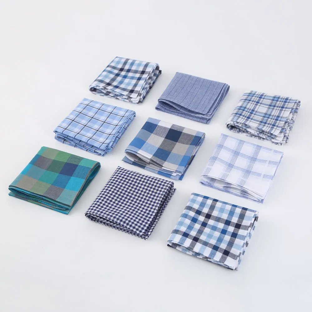 12Pcs Cotton Men's Business Handkerchief Classic Plaid Pocket Towel Hand Square Pure 40cm