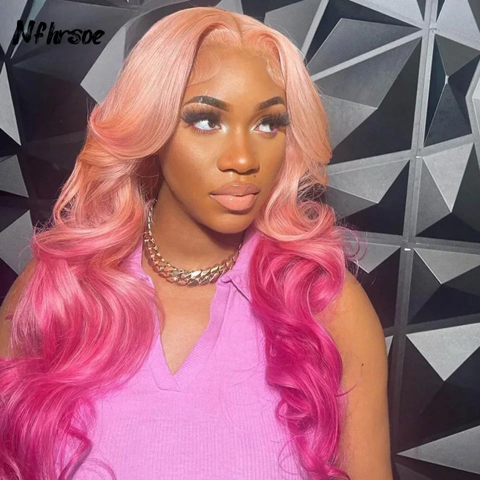 

180 Плотность Ombre Розовый Красный Объемная Волна Бразильский Парик Человеческих Волос Для Женщин 30 Дюймов Косплей Прозрачные 13x4 Кружевные Фронтальные Парики