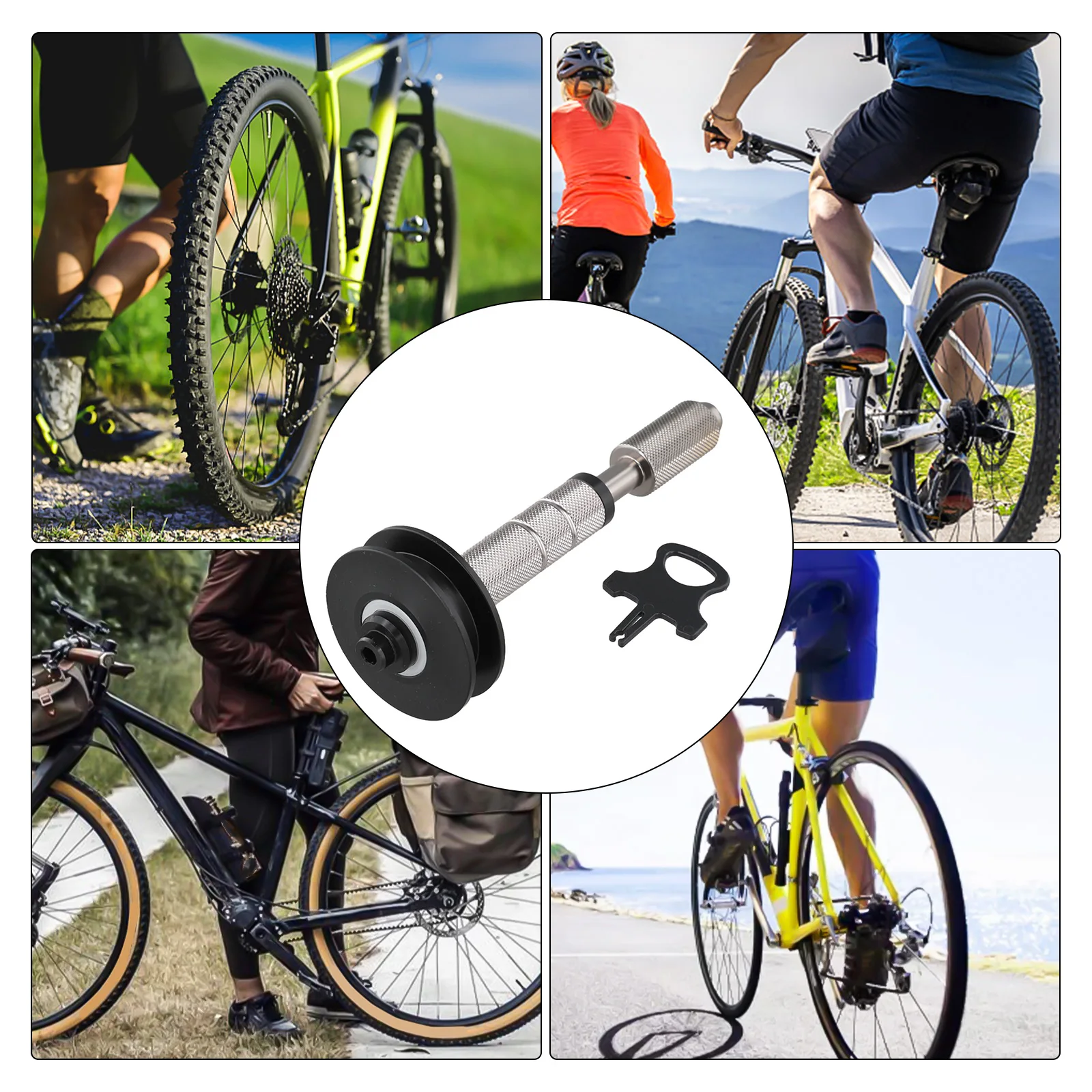 

Bicycle Gear Frame Thru Axle Tool Black Silver Bike Chain Keeper Aluminum Alloy Material Built-in Double Bearings