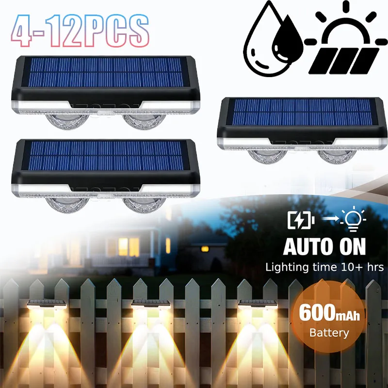 4-12pcs Solar Powered Outdoor Wall Light Waterproof LED Color Changing Landscape Accent for Garden Yard Patio Corridor Porch
