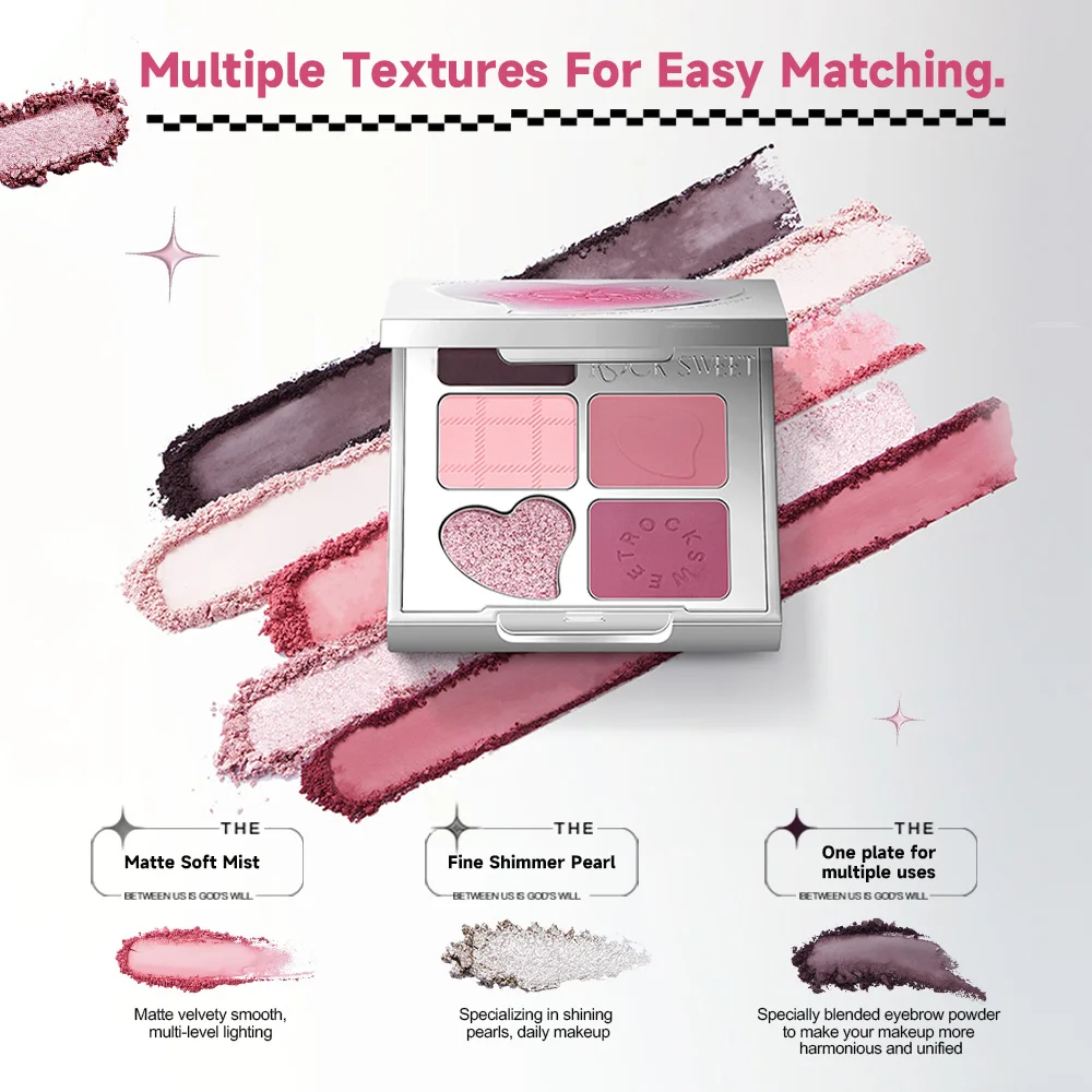 ROCK SWEET 5-Color Eyeshadow Palette , Matte&Shimmer Eyeshadow and Eyebrow, Ultra-Fine, No Fallout, Multi-Use Makeup Palette