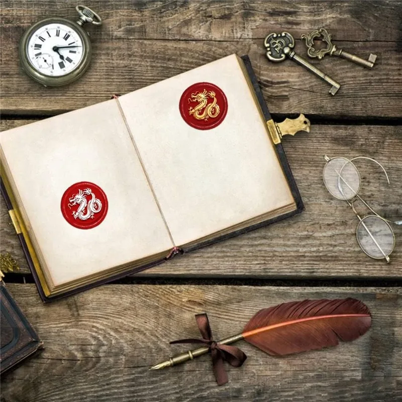 رأس ختم شمع تنانين بمقبض خشبي ، شمع مانع للتسرب على الحيوانات ، خمر ، نحاسي قابل للإزالة ، ريترو ، عتيق ، زفاف ، مجموعة واحدة ، 30 #3