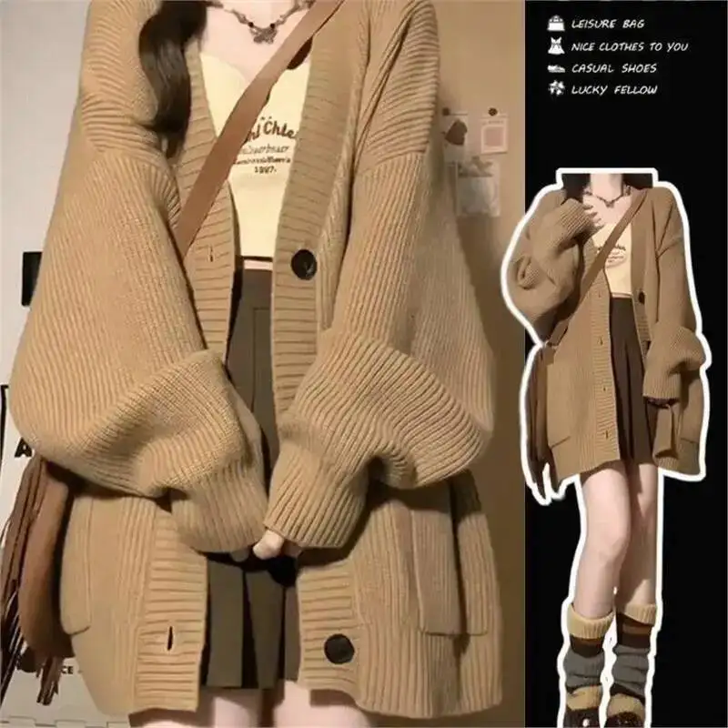 

2026 Spring Sweater Women's High End Loose Knitting Cardigan Lazy Vibe Long Loose Sweater