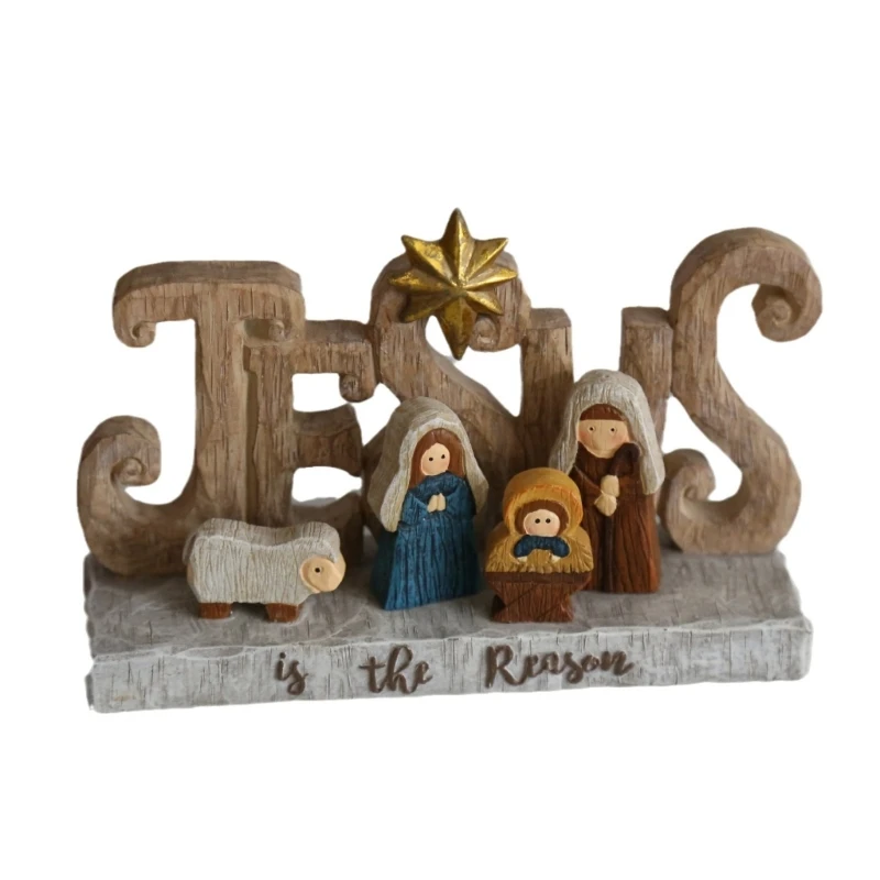 

Vintage Holy Family Religious Figurine Handmade Resins Sculpture Christmas Nativity Scene Statue Mantels Decoration Art