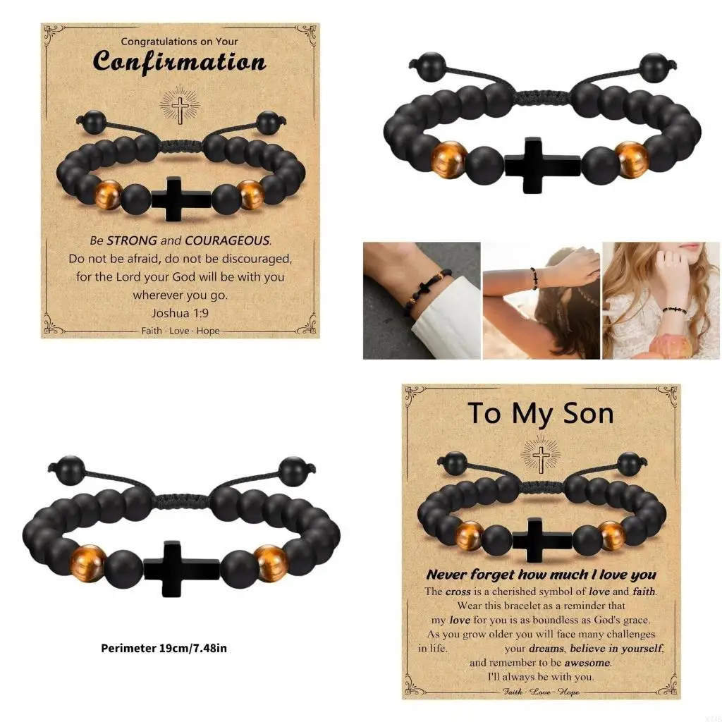Pulsera Cruces con Cuentas Ajustable para Niños Ceremonia Religiosa Regalos Confirmación Comunión Padres Abuelos