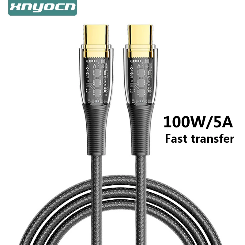 100W Type C Cable PD Super Fast Charging Charger Wire Cord Transparent Data Cable USB C Charge For Macbook Pro Xiaomi Samsung