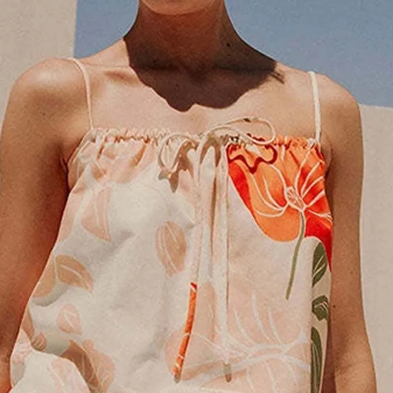 

Модный узор с принтом, отпускной комплект, элегантный слинг с открытыми плечами и брючные костюмы на шнуровке, 2025 г., женские сексуальные свободные костюмы без рукавов из 2 предметов