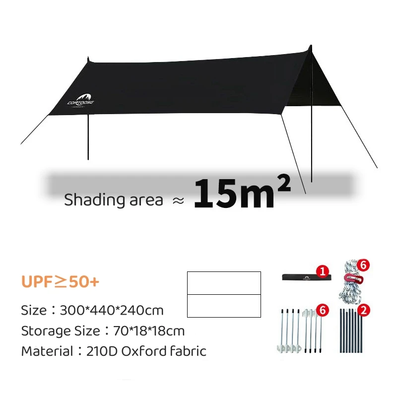 Imagem -04 - Outdoor Camping Vinyl Canopy Protetor Solar Portátil Tenda de Sombra Impermeável Canopy Revestido Preto uv Sun Shelter