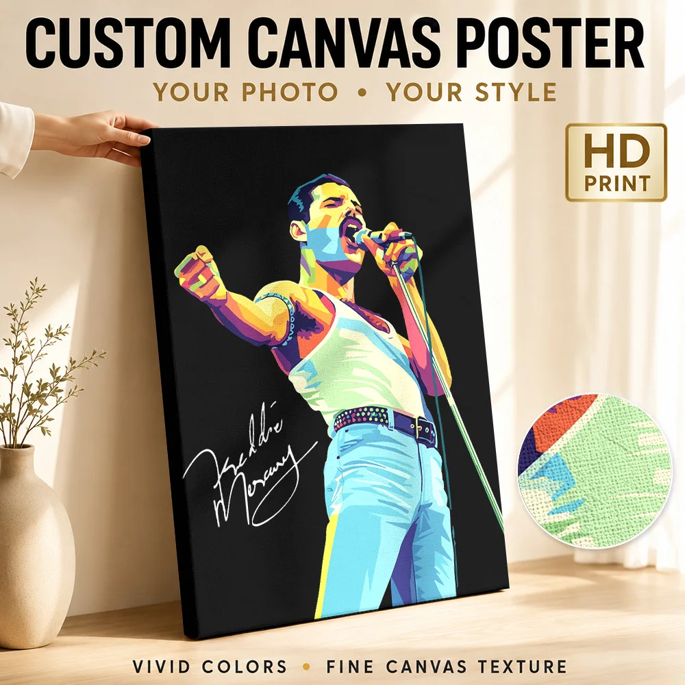 Freddie Mercury Canvas Painting Poster Customized Retro Music Wall Art for Studio Bedroom Decor Collectible Ready to Hang Gift
