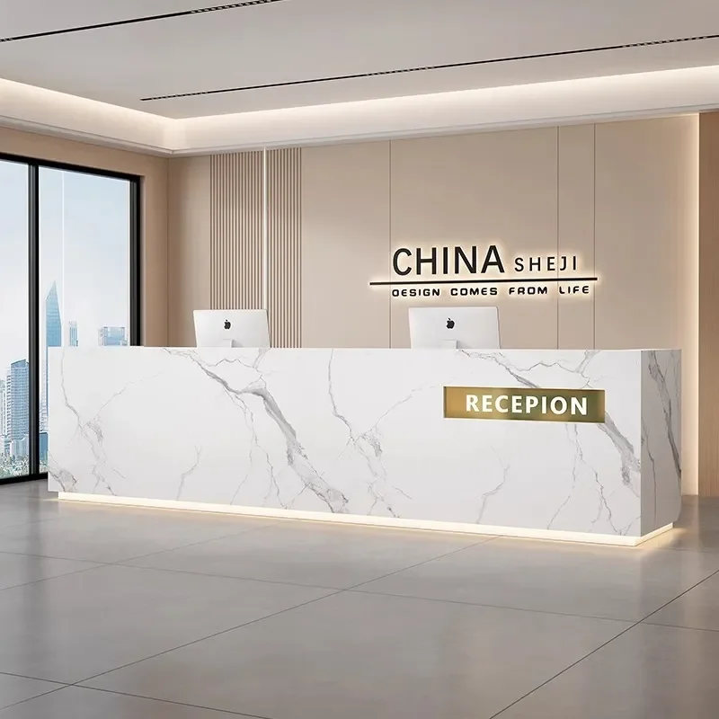 Modern Marble Reception Desk for Hotel Lobby Office Front Desk Commercial Paint Bar Counter Real Estate Cashier Counter