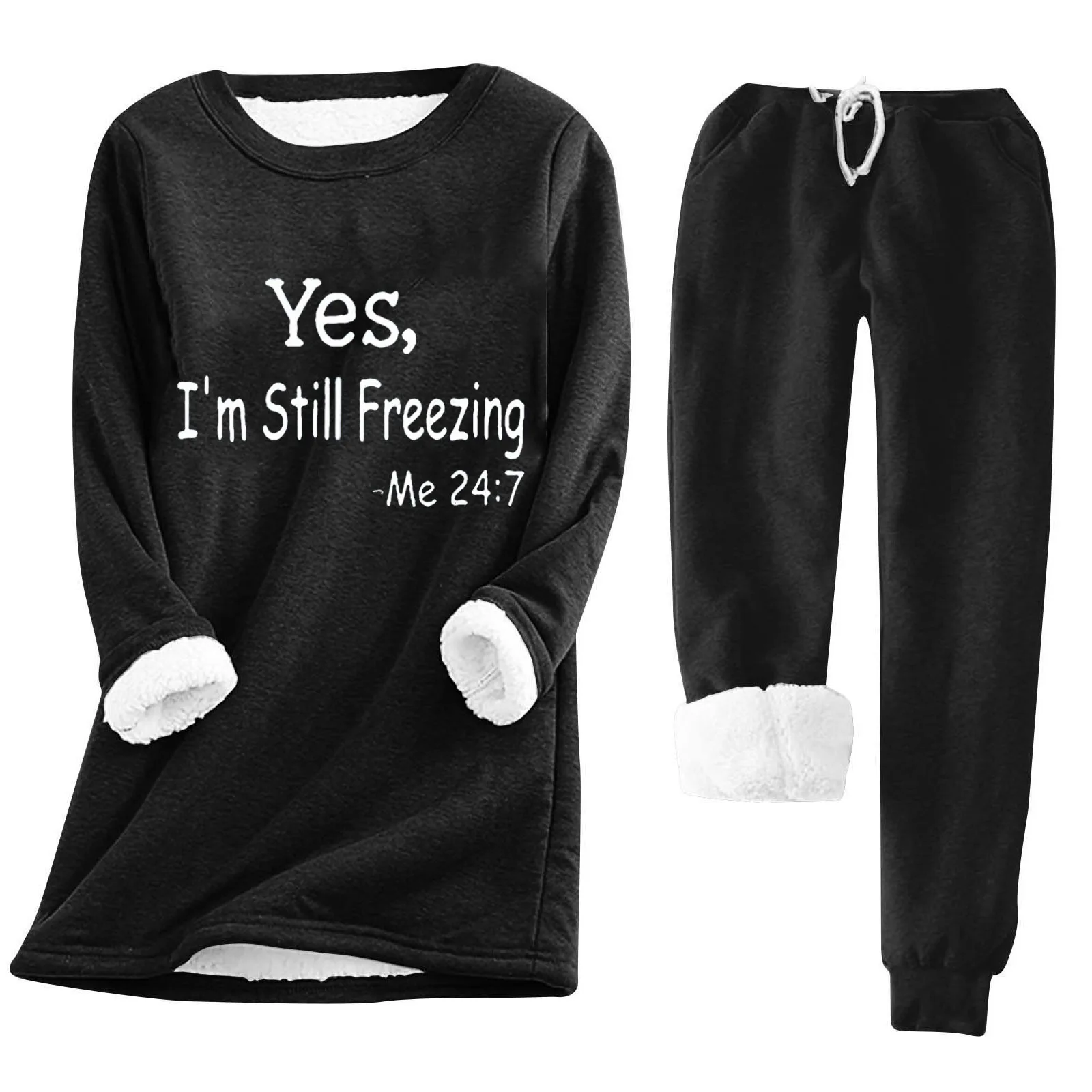Casual Simple Womens Outfits 2pc Long Pant Sets Cozy Outfit For Women Cozy Lined Pajama Set 2 Piece Sets Loose Women'S Suit