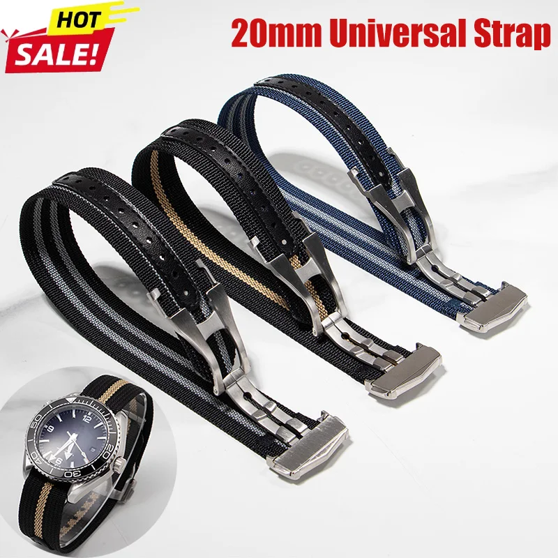 Premium Ribbed Watch Band Deployant Clasp Nylon 20mm Watch Strap for Omega Folding Buckle Watchband Sport Wristband For Men