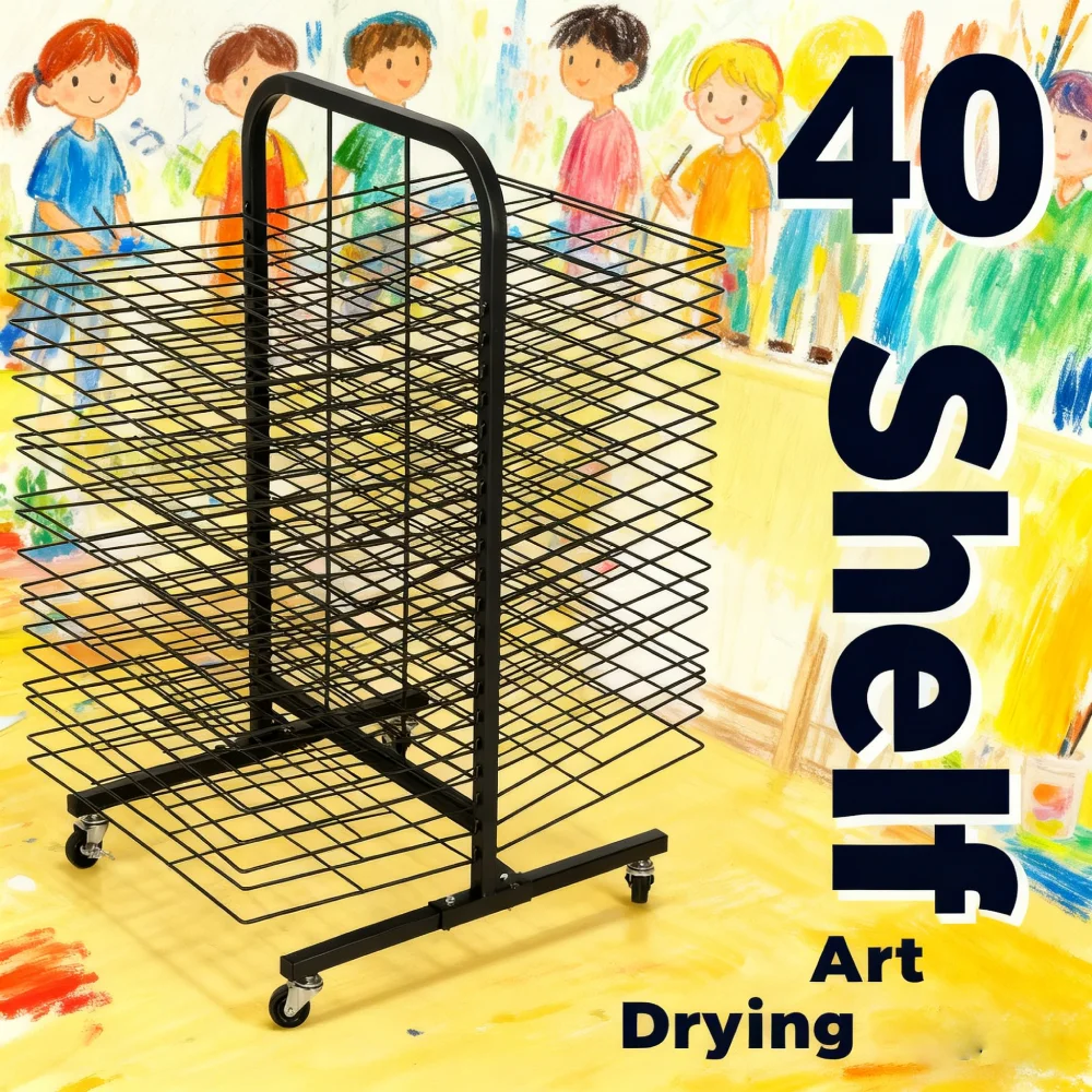 

40 Shelf Art Drying Rack with 4 Caster Wheels Arts and Crafts Organizer with Removable Shelves for Canvas Artwork Prints